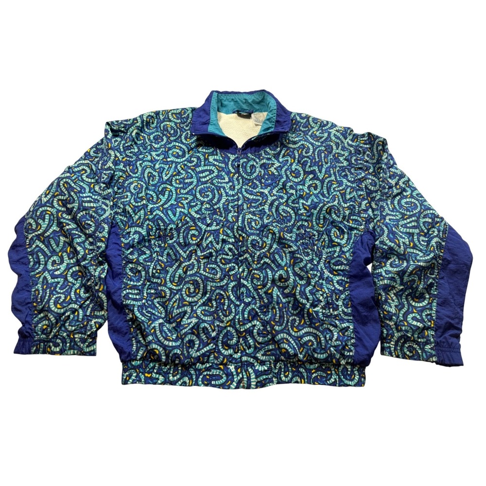 Vintage Nike Womens Windbreaker Jacket S Blue Abstract Geometric Zip Up Gorpcore